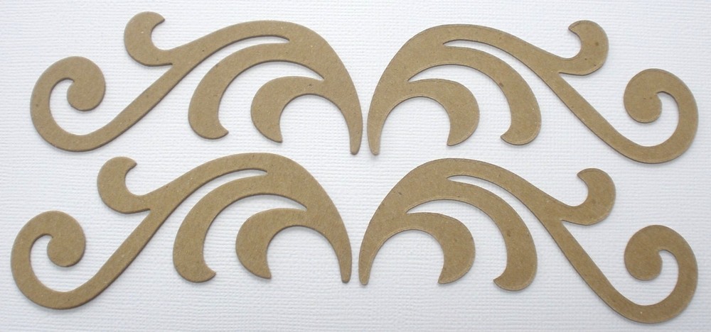 {4} *DECORATIVE FLOURISH* Long Swirl Accent – Bare Chipboard Die CutS