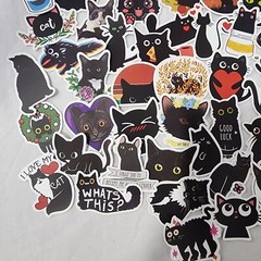 Cartoon Cat Stickers Black Kitty Die Cut Vinyl Decals Scrapbook Journal 100 Pc