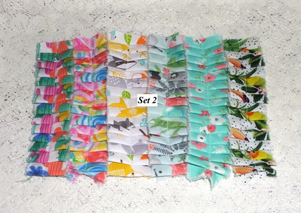 LOT of 6 SEWN Summer Themed Fabric Ruffles For Junk Journals Scrapbook Pockets
