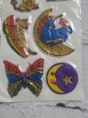 Vintage 80s Glitter Puffy Stickers Unicorn Rainbow Lion Butterfly Gordy Scrapboo