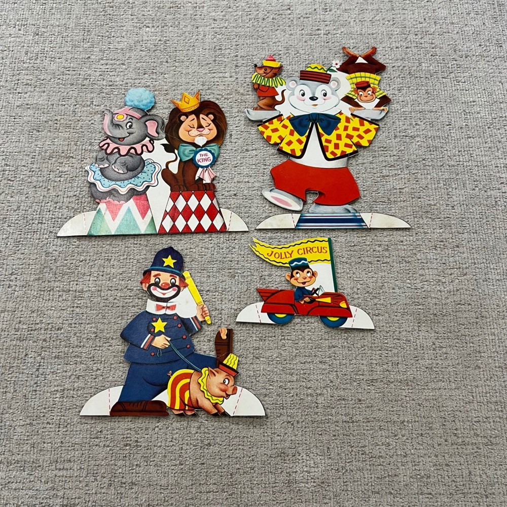 Vintage Circus Cardboard Cutouts Lion Clown Bear Monkey Pig Elephant Ephemera
