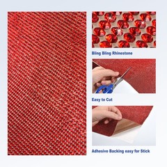 Bling Rhinestone Sheet Self-Adhesive Sticker 7.87 Inch x 4.92 FT Red