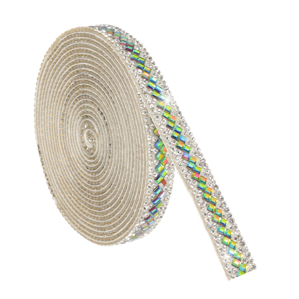 3 Yard Rhinestone Ribbon, 3mm x 3mm Crystal Rhinestone Strips, Rainbow