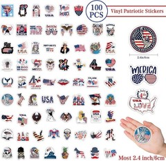 Patriotic Sticker Bulk Lot 100 Assorted 4th of July American Flag Vinyl Decals