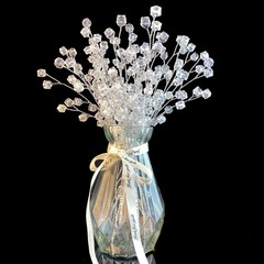 16 Stems Acrylic Glass Flower Bouquet Handmade Crystal Silver Glitter Berry B…