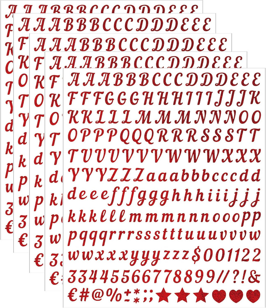 5 Sheets Holiday Lettering Stickers 1000 PCS Glitter Script Alphabet A-Z Self Ad