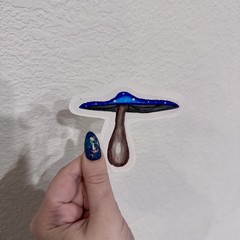 Die Cut Sticker Hand Drawn Blue Poison Mushroom Illustration Cottage Core