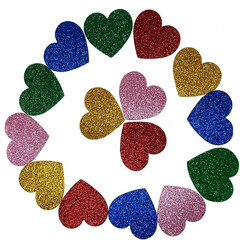 45Pcs Colorful Glitter Foam Stickers- Self Adhesive Heart Shape Glitter Sticker