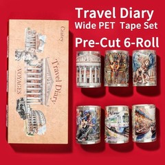 PET Sticker Roll Set – Travel Diary Collection – 6 Pre-Cut Rolls by Cratey
