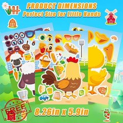 Cosomia Farm Animal Make Face Stickers 48 Sheets