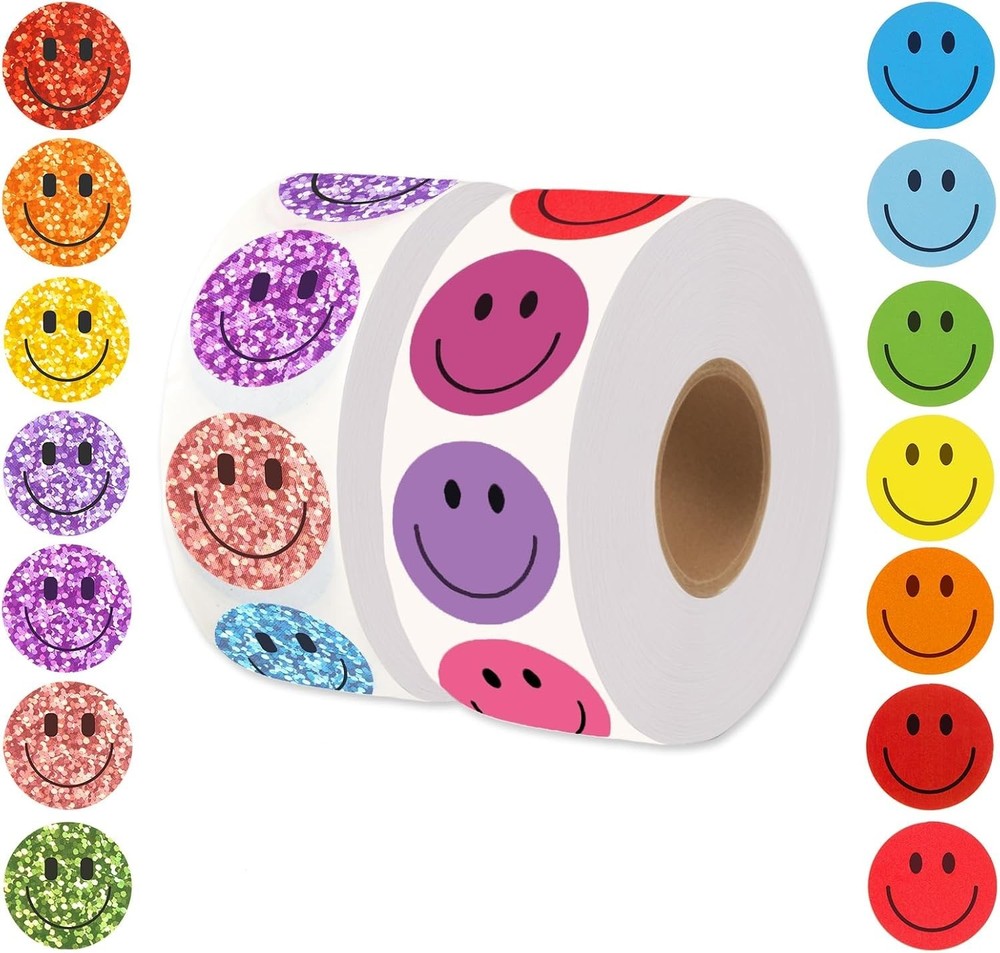 2000 Pcs Rainbow Glitter & Colorful Smile Face Stickers – 1 Inch Happy Face Rewa