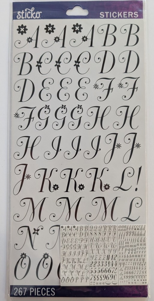Black Dorchester Medium Alphabet Letters & Numbers Scrapbooking Stickers Sticko