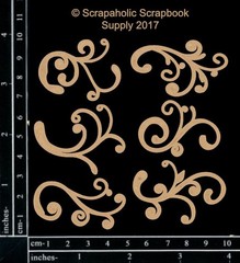 Scrapaholics Laser Cut Chipboard 1.8mm Thick Flourish Bits, 6/Pkg, 1.25X2