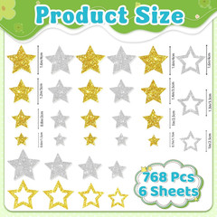 768Pcs Glitter Star Stickers Foam Stickers Small Large Stars Shape Stickers Self