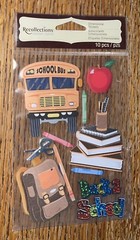RECOLLECTIONS Back 2 School Yellow Bus Backpack Book Suplies Scrapbook Stickers