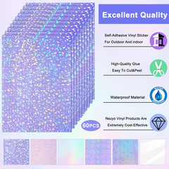 60 Sheet Holographic Laminate Sheet Clear Glitter A4 Size Vinyl Sticker Paper Ho
