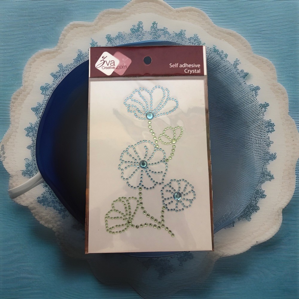 ZVA Creative Self Adhesive Crystals – Blue & Green Rhinestone Flowers