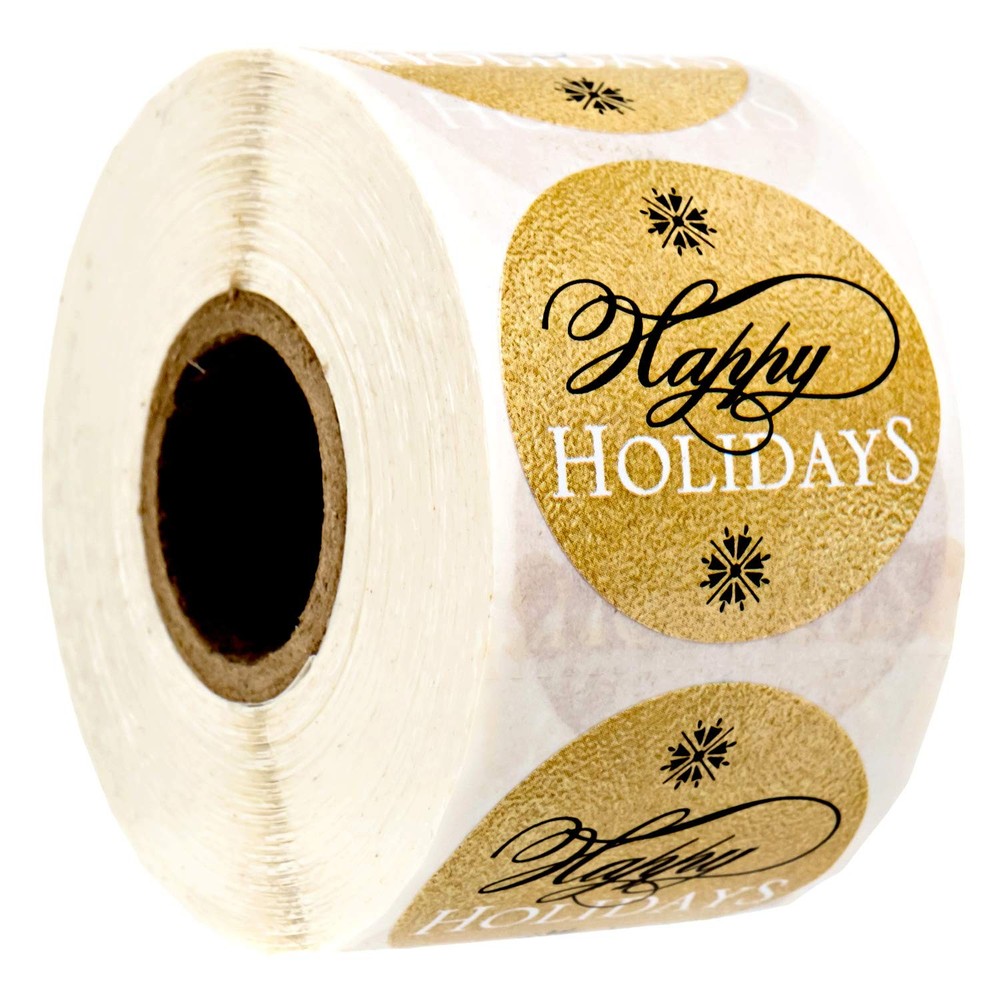 Elegant Faux Gold and Black Happy Holiday Stickers / 500 Faux Foil Christmas …