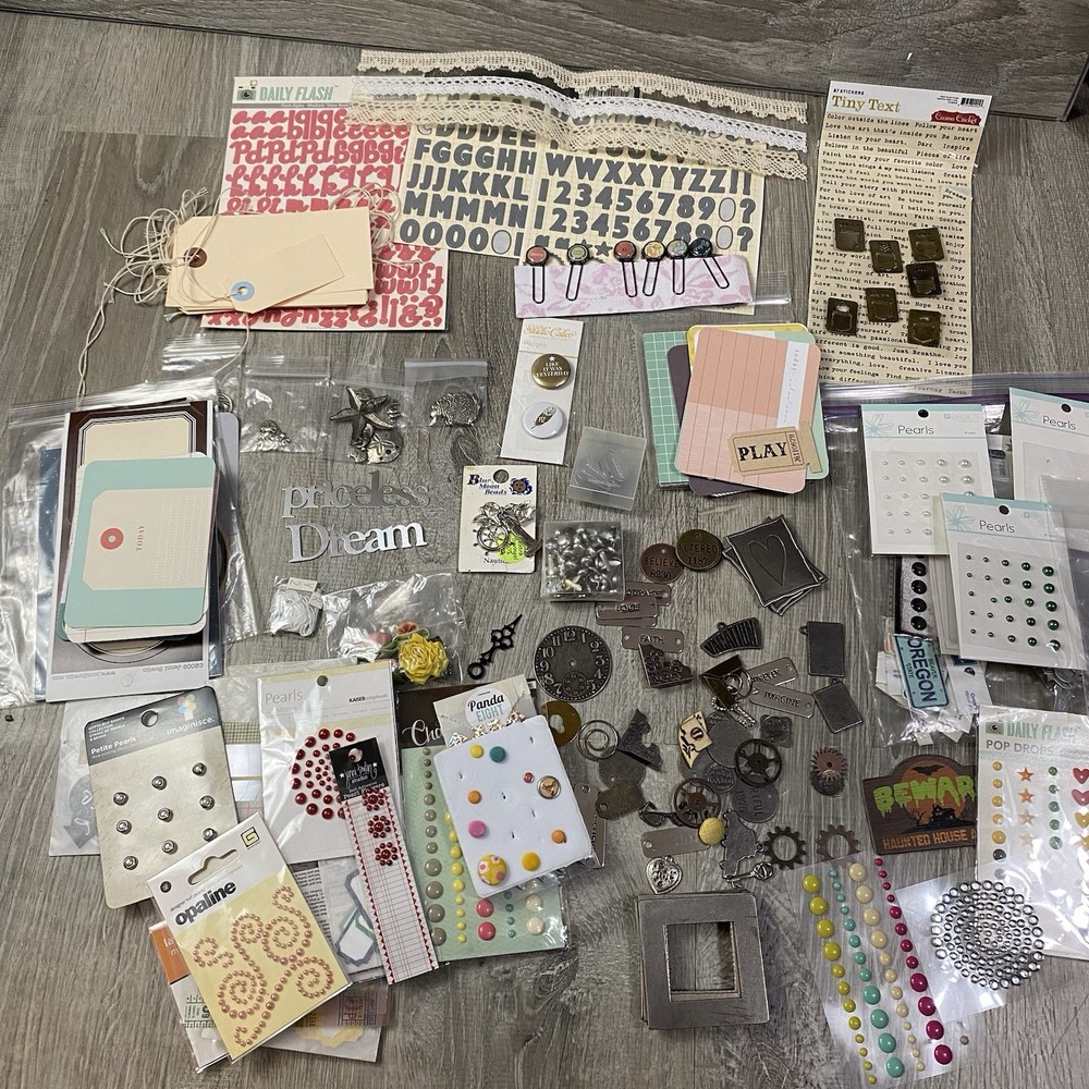 Lot of Stickers & Accents Metal Crafts Scrapbook Journal Tags Lace Pins🔥🔥🔥