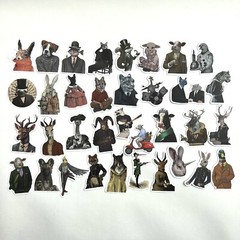 Amusing Animal Head Human Stickers Cardmaking Journals Collage Phones Laptops