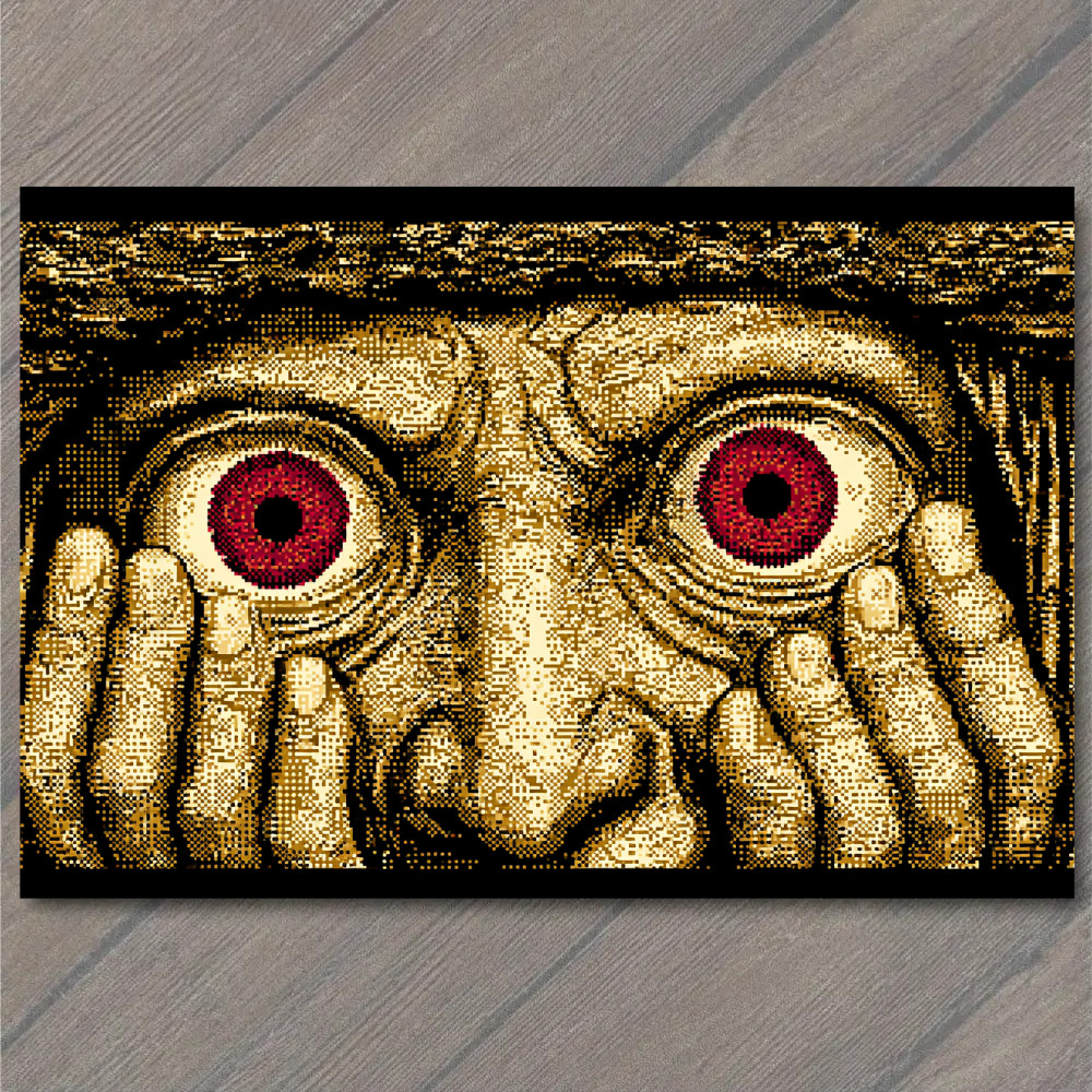 STICKER Wide Eyed Red Stare Creepy Face Surreal Horror Distressed Madness