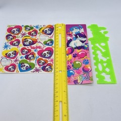 Lot/3 VTG LISA FRANK Sticker Sheet Pandas S162 Green Stencil Ruler Cats Bookmark