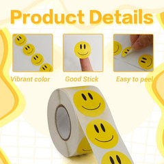 Smiling Face Stickers, 500PCS Happy Face Stickers, 1 Inch Yellow Happy Face Deca