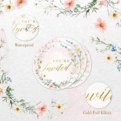 108 Pcs «You’Re Invited» Wildflower Design Wedding Invitation Stickers, 1.4