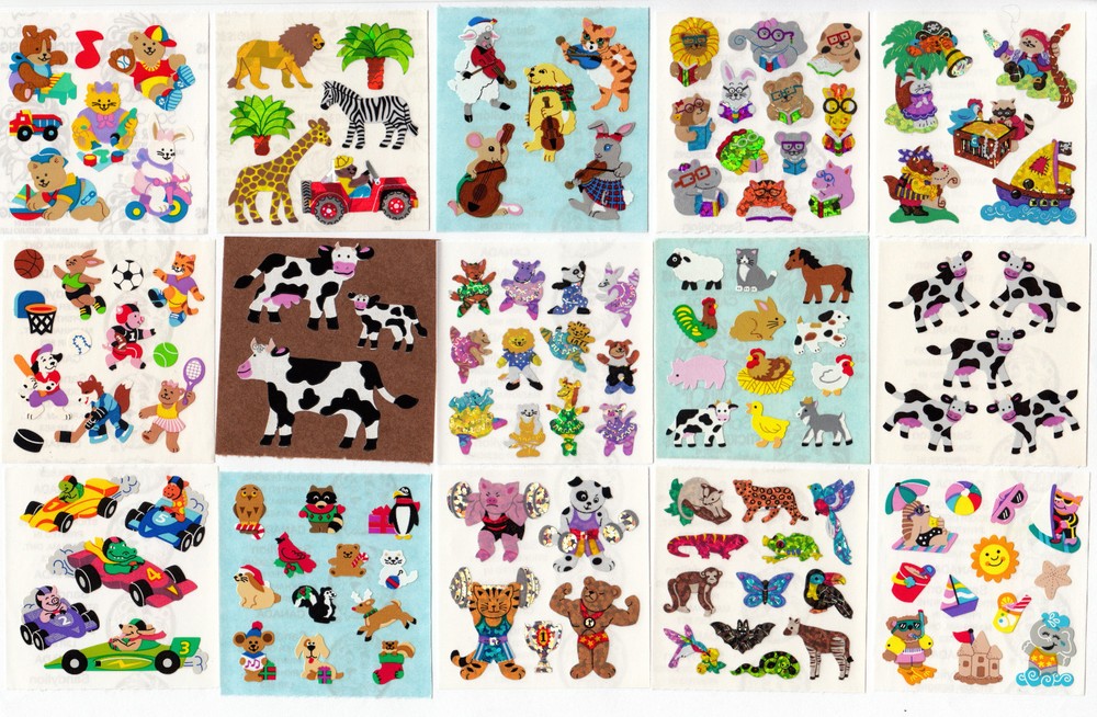 Vintage Sandylion Animal Bear Lion Cow Kromekote Glitter Stickers -You Choose