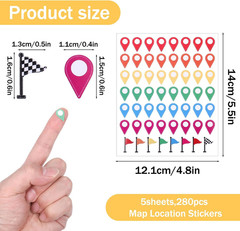 280 Pcs Map Stickers, Self-Adhesive Map Location Markers Stickers, Colorful Peel