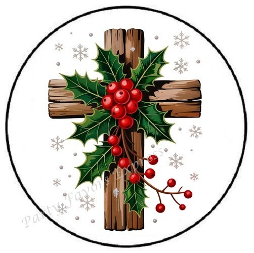 HOLLY CHRISTMAS CROSS RELIGIOUS ENVELOPE SEALS LABELS STICKERS PARTY FAVORS