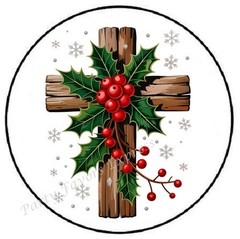 HOLLY CHRISTMAS CROSS RELIGIOUS ENVELOPE SEALS LABELS STICKERS PARTY FAVORS