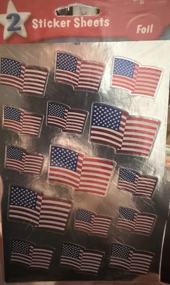 New Vintage Sandylion USA American Flag Mylar Stickers Stars Stripes US Foil