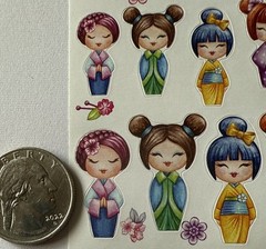 TINY ASIAN GIRLS Stickers(19pc) Kimono•Chinese•Children•Geisha•Cute•Card Making