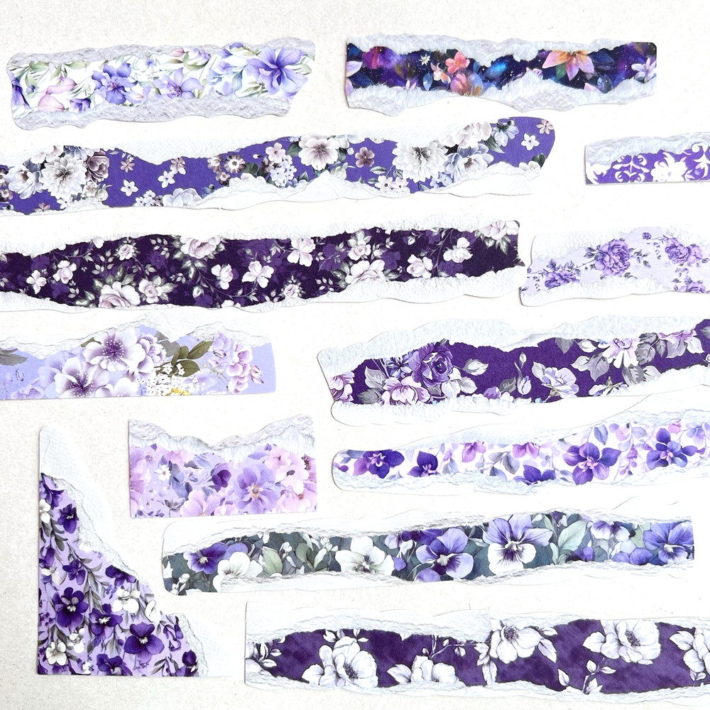 Purple Floral Strip Stickers Junk Journal Collage Scrapbooking