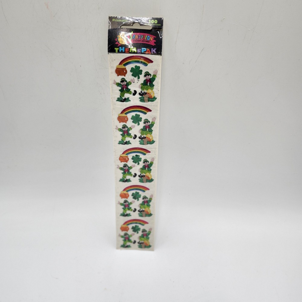 NEW VTG ST PATRICKS DAY SandyLion holographic stickers Leprechaun Prismatic