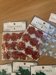 Lot Of Christmas Paper Crafts Poinsettias Holly Leaves Stone Bling Scrapbooking