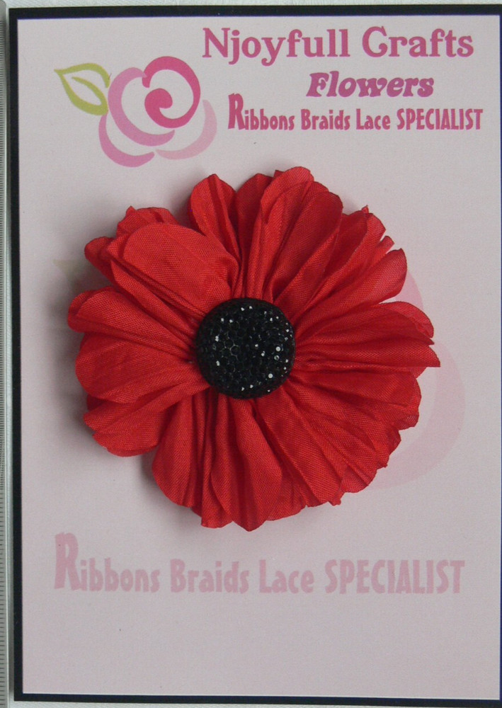 JESSICA Ruffled Organza RED Flower – Black Centre 70mm Single MH AB NJC