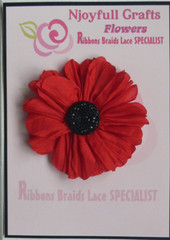 JESSICA Ruffled Organza RED Flower – Black Centre 70mm Single MH AB NJC