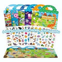 HOT FOX 6 Pack Reusable Sticker Book, Jelly Sticker Book for Kids, Suitable f…