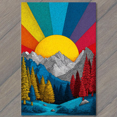 STICKER Colorful Forest Bold Mountains Radiant Sunburst Sunset Sky