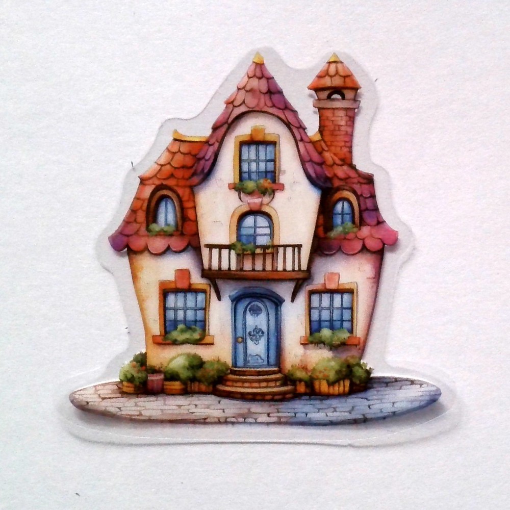 Cottage Style Fairy Tale House Clear Vinyl Decal Sticker Water Resistant Laptop