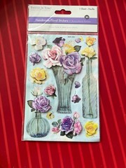 VERY RARE – SO BEAUTIFUL LARGE PINK ROSES IN VASES PUFFY 3D STICKERS SHIPS FREE
