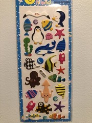 Kawaii Cute Whales, Penguin And Fish Glitter Puffy Sticker Sheet Scrapbooking