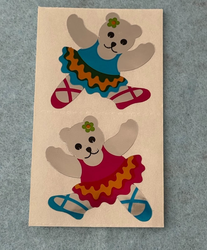 Vintage 1980s stickers Hambly Studios Mylar Foil Shiny Dancing Ballerina Bears