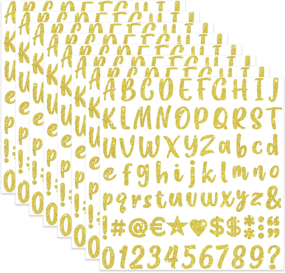 648 Pcs Gold Letter Stickers Glitter Alphabet Number Stickers 8 Sheets Self A…