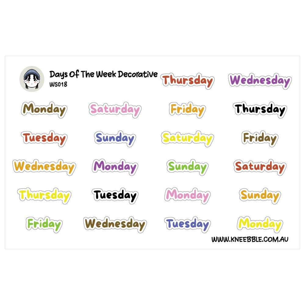 Days Of The Week Planner Stickers – Text Decorative Style
