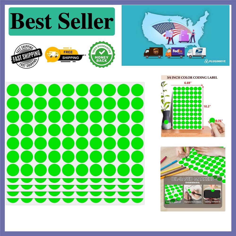 1050 Easy Peel Fluorescent Green Circle Stickers – 3/4 Inch for DIY & Organizing