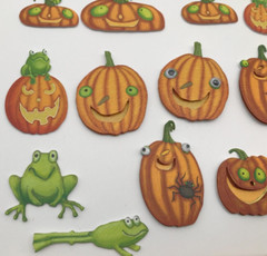 Vintage Jolee or Hallmark Halloween Stickers Jack-O-Lantern Pumpkins & Frogs 3D