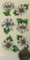 WHITE FLOWER Mylar Stickers(6pc) Frances Meyer•Garden•Blooms •Leaves•